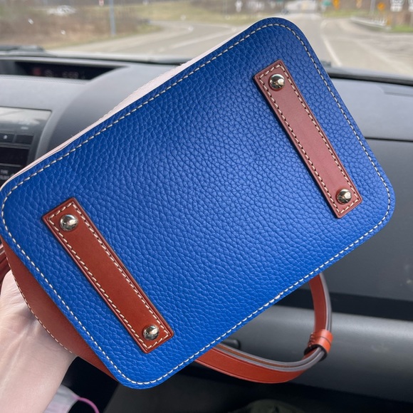 Dooney & Bourke Blue Leather Drawstring Bucket Bag - Picture 4 of 5